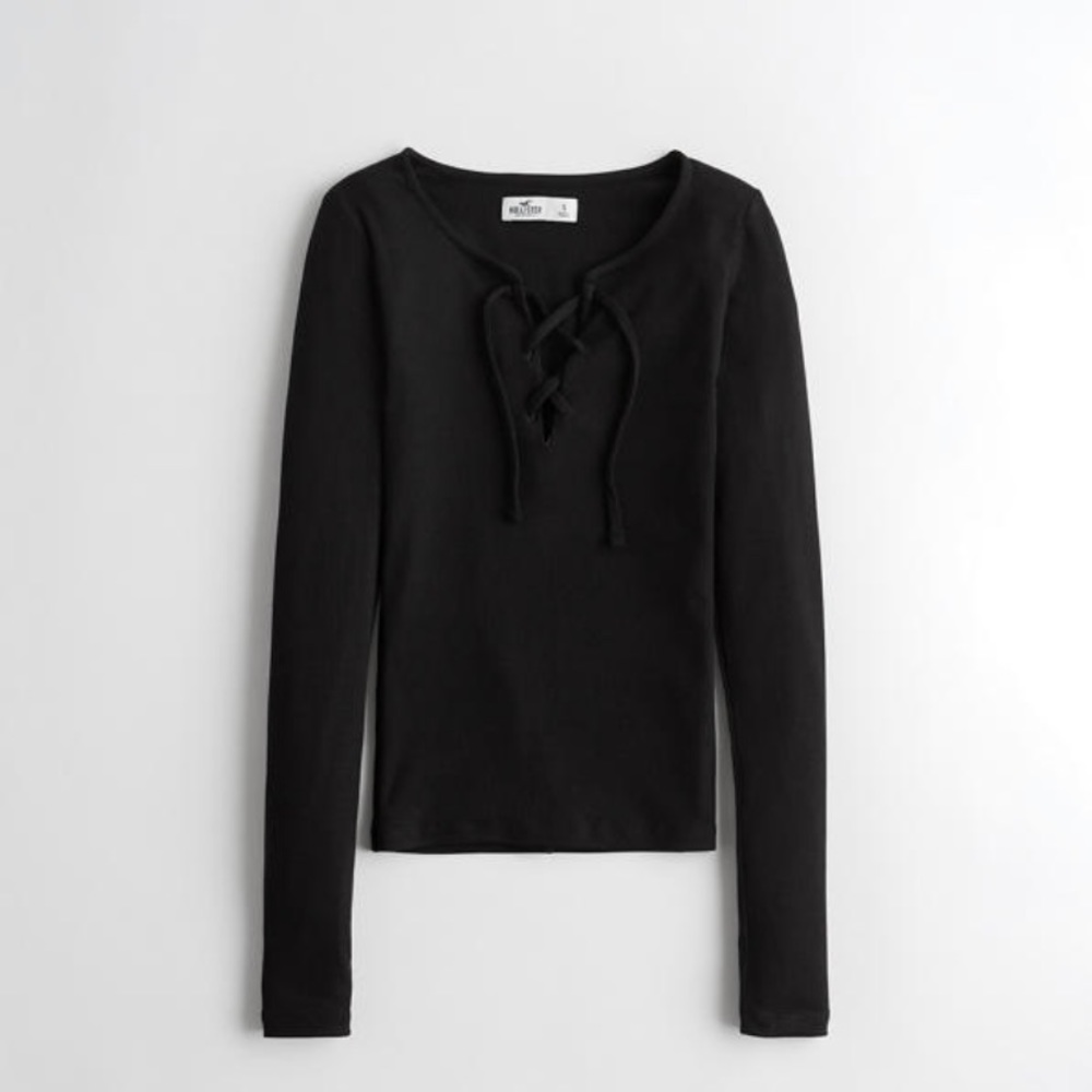 Hollister knit black tie up top